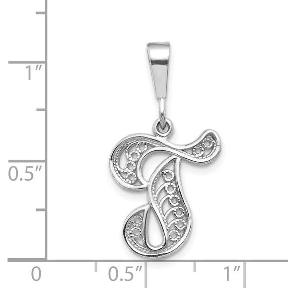 14k White Gold, Maci Collection, Filigree Script Initial T Pendant - Picture 3 of 4